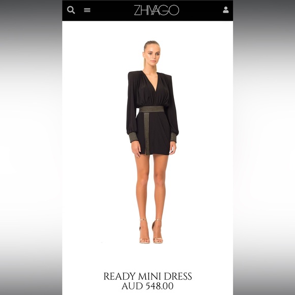 Zhivago Ready Long Sleeve Dress 2 (XS) Black/Gold - Picture 7 of 7